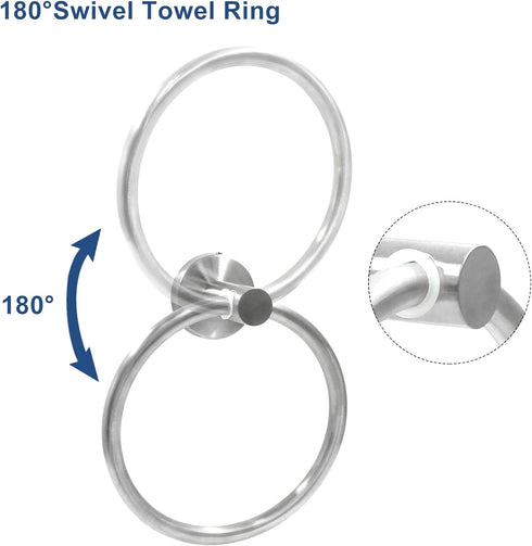 Bath Towel Ring, Modern Bathroom Hardware Accessories Wall Mounted, Thicken 304 Stainless Steel Hand Towel Holder for Bathroom Kitchen (Brushed Ni...