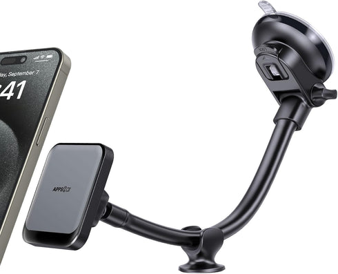 APPS2Car Dashboard Car Mount for MagSafe 17 N54 Magnets, Strong Suction Cup, Anti-Shake Stabilizer, Windshield Gooseneck Long Arm Magnetic Holder ...