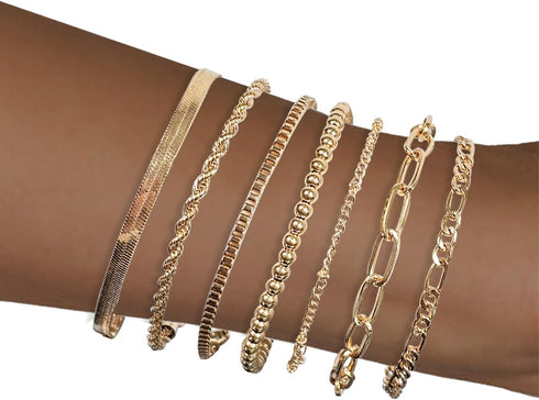 Gold Chain Bracelets Set 14K Gold Plated Bracelet Stack Link Chain Bracelets Trendy Gold Stackable Cuff Bracelets for Women...