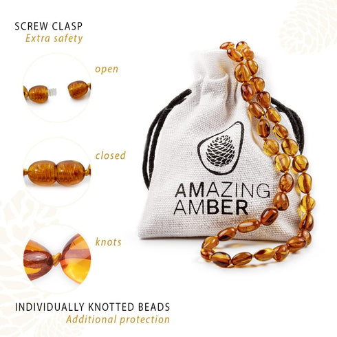 Amber Necklace - 100% Authentic Amber (Rich Honey, 13.5 inches), Certified Amber Necklace with Safety Clasp and Knotted Beads...