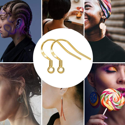 Earring Hooks - 120 PCS/60 Pairs Gold plated copper Hypoallergenic Ear Wires Fish Hooks for Jewelry Making, Jewelry Findings Parts with 120 PCS Ru...