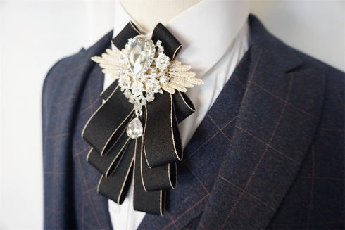 christmas bow ties for men self tie jabot collar brooch pins fashion PreTied Neck Tie Bow Tie rhinestone brooch for groom...