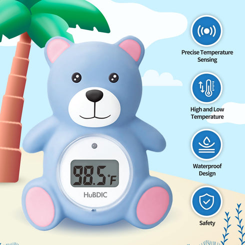 HubiBaby Baby Bath Thermometer & Digital Room Temperature, 2in1 Kids Bathroom Safety Products with Temperature Warning, Floating Teddy Bear (Blue)...