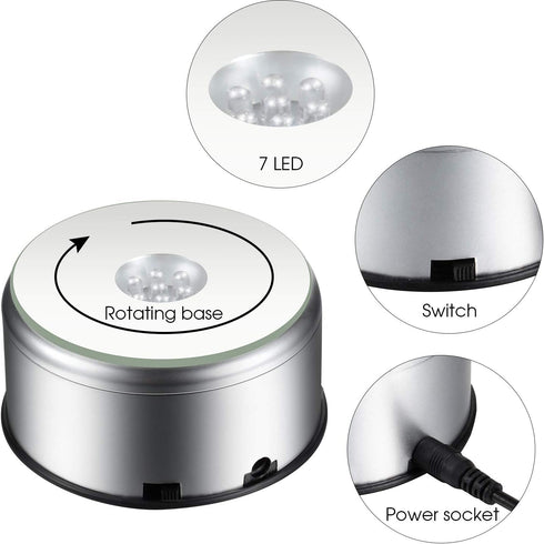 Mudder 7 LED Rotating Display Stand Light Colorful Crystal Base Cup Turner Platform 360 Degree Display Spinner with USB Cable for Tumbler Cup Crys...