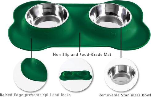 Hubulk Pet Dog Bowls 2 Stainless Steel Dog Bowl with No Spill Non-Skid Silicone Mat + Pet Food Scoop Water and Food Feeder Bowls for Feeding Small...