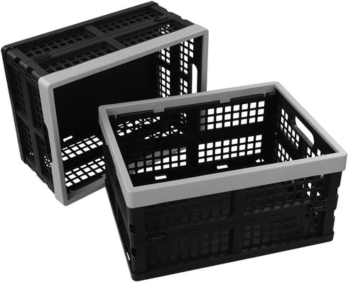 16 L Plastic Folding Storage Crates, Collapsable Plastic Crate, 2 Packs...