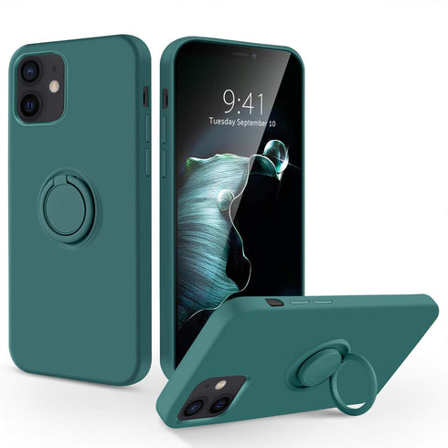 iPhone 12 Case, Phone Case iPhone 12 Pro, Slim Silicone Protective Kickstand Ring Holder Soft Rubber Hybrid Hard Bumper Shockproof Protection with...