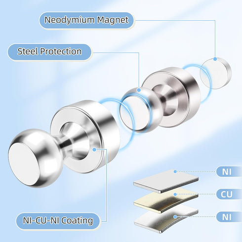 FINDMAG 30 Pack Fridge Magnets for Whiteboard, Strong Refrigerator Neodymium Push Pins, Small Magnet Rare Earth for Map Kitchen Cabins Hanging...