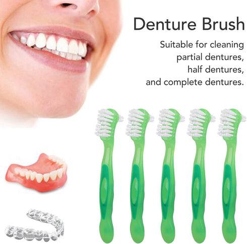 Brushes Double Bristle Head Pr, 5pcs Denture Brush Set BrushesDenture Care 5pcs Denture Brush Set (Green)...