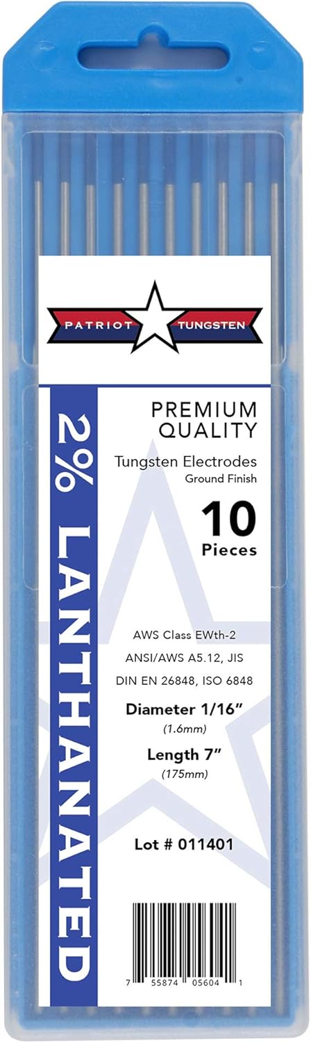 2% Lanthanated TIG Welding Tungsten Electrodes 1/16” x 7” 10-Pack...