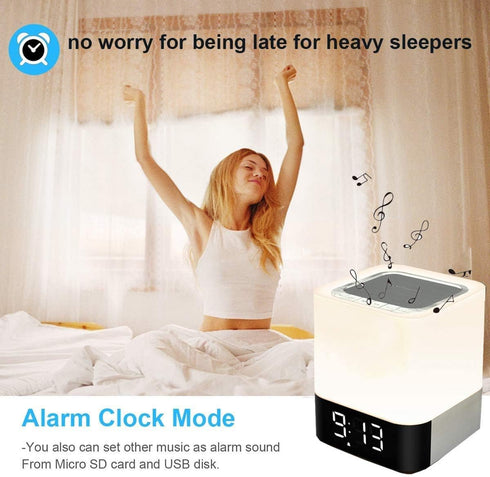 Night Lights Bluetooth Speaker, Alarm Clock Bluetooth Speaker Touch Sensor Bedside Lamp Dimmable Multi-Color Changing Bedside Lamp, MP3 Player, Wi...