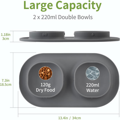 Dog Food Water Bowls for Puppy - Small Medium Dogs Feeder Bowl Mat No-Spill and Non-Skid Dog Dish Pet Feeding Station,Grey...