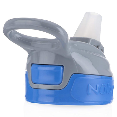 Nuby Thirsty Kids Push Button Flip-it Soft Spout on The Go Water Bottle with Easy Grip Band, Blue Sharks, 12 Oz...