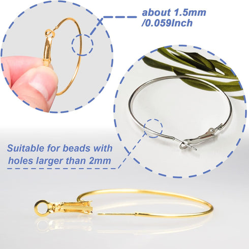 60Pcs Hoop Earring Findings Stainless Steel Earrings Beading Round Earrings Hypoallergenic Hoop Earrings Open Beading Hoop for Jewelry Making DIY ...