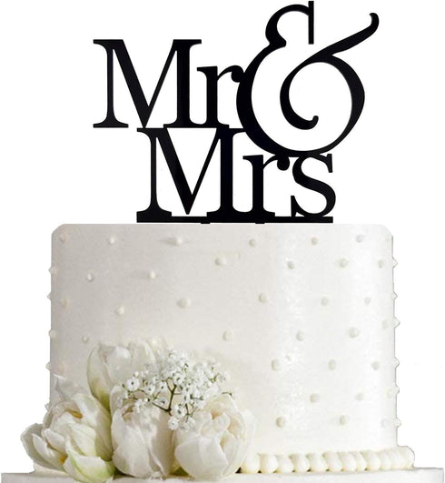Mr and Mrs Cake Topper, Bride And Groom Sign Wedding Engagement Cake Toppers Decorations (Black Acrylic)...