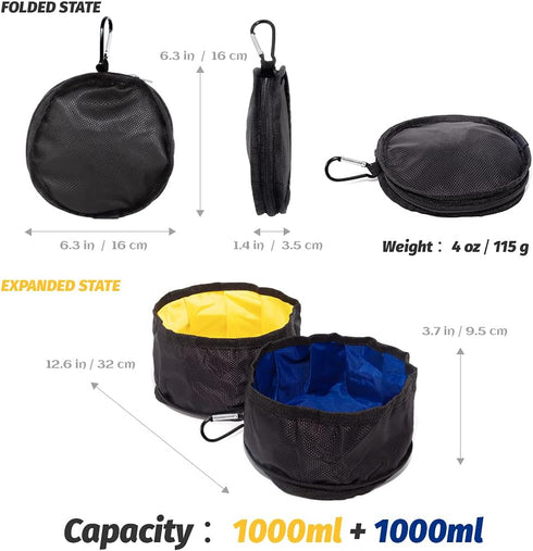 Travel Dog Bowls(67oz), 2 in 1 Collapsible Portable Dog Water Food Double Bowls Outdoor Feeding Foldable Dog Bowl for Pets Traveling Camping Walki...