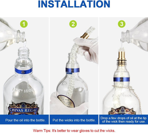LANMU Wine Bottle Torch Wicks, Outdoor Patio Backyard Torches Lights, Oil Lamps Replacement Wick Hardware Kit, DIY Homemade Torch Decor (3 Pack)...