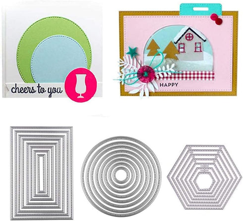 3 Sets Die Cuts Metal Cutting Dies Stencil,Sweetfamily 24 Pieces Nesting Dies for Card Making Scrapbooking Album Paper DIY Crafts?Rectangle,Circle...