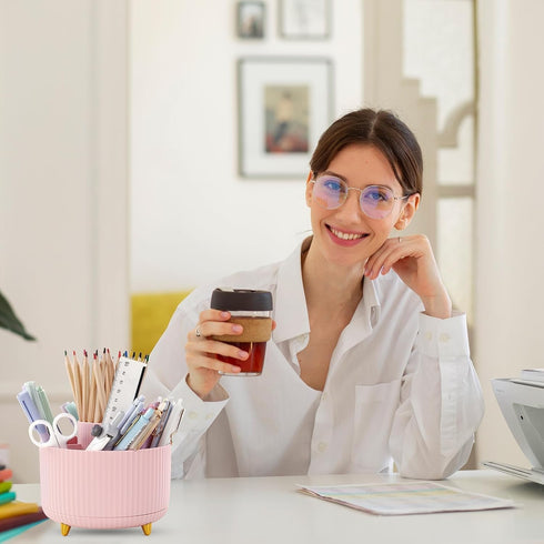 SKYDUE 360 Degree Rotating Desk Organizer, Dual-Purpose Pencil Pen Holder for Desk, Cute Rotating Desk Pen Organizer with 5 Slots, Art Supplies, P...