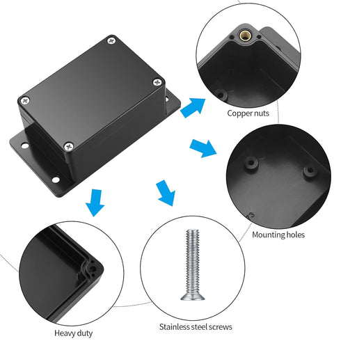 Electronic Project Box, 2pcs IP65 Waterproof Junction Box, ABS Plastic Black Electrical Boxes, Electric Project Case Enclosure Box with Fixed Ear ...