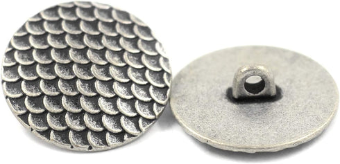 Bezelry 10 Pieces Dragon Scales Metal Shank Buttons. 23mm (7/8 inch) (Antique Silver)...