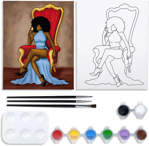 Canvas Painting Kit Pre Drawn Canvas for Painting for Adults Sip and Paint Party Supplies 8x10 Canvas to Paint Afro Queen Girl Paint, Mother's Day...