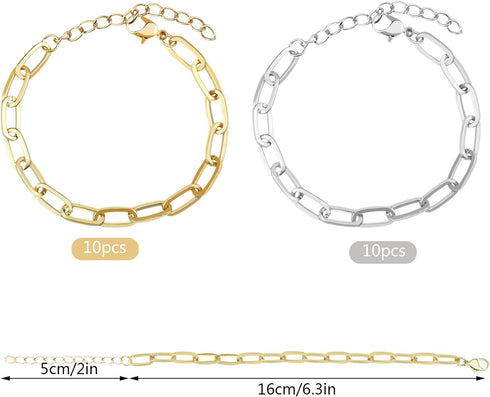 20pcs Chain Bracelets Kit Alloy Link with Lobster Clasps for Christmas DIY Women Jewelry Findings Bracelet Making (Gold & Silver)...