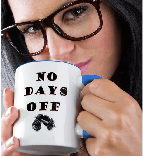3dRose mug_216265_6 No days off. Gym, workout. - Two Tone Blue Mug, 11oz...