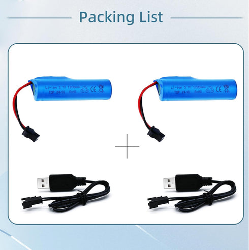3.7V Li-ion Battery 1200mAh - 2 Pack Rechargeable Batteries SM-2P Plug with 2 USB Charger Cable for Remote Control Cars Toy Monster Off-Road Truck...