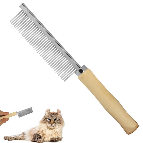 Dog and Cat Combs For Grooming Long Haired Pets, Stainless Steel Pin Teeth Wooden Handle Grooming Comb Prevents Matted Fur...