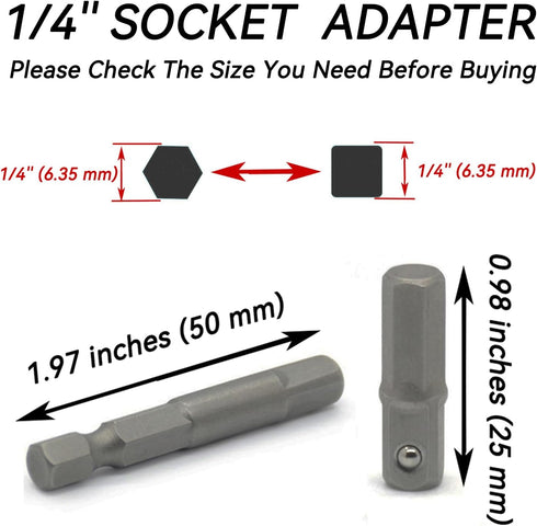 1/4 hex to 1/4 socket adapter,Hex to Square 1/4" Socket Bit Adapter,Power Tool Replacement Part Adapter Suitable for Drill Driver Socket Driver El...