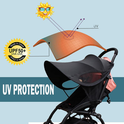 Waterproof Stroller Sun Cover UV Protection Baby Stroller Sun Rain Cover Adjustable Buggy Sun Rain Shied Blackout Canopy Sunblock Cover for Travel...
