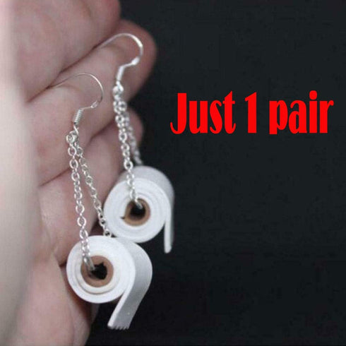 Funny Roll Toilet Paper Silver Earrings Drop Dangle Ear Hook for Women Jewelry Creative Statement...