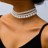 Missgrace Boho Women Wedding Party Prom Vintage Pearl Silver Gold Chain Chokers Multilayer Pearl Choker Necklace Pearl Simple Statement Bride Chok...