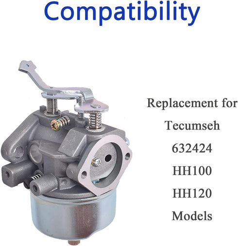 Carburetor Replacement for Tecumseh 632424 Carb for Specific HH100 HH120 Models...