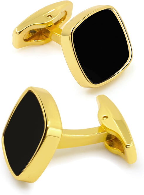 Square Cufflinks for Men Black Cuff Links Black Gold Classic for Wedding Business Groom Best Man...