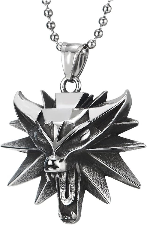 COOLSTEELANDBEYOND Mens Women Vintage Steel Roaring Fox Head Pendant Necklace, 30 inches Ball Chain, Punk Rock...