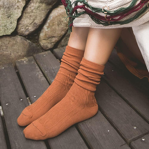 9 Pairs Women Socks Long Knit Turn Cuff Cotton Slouchy Calf socks for Women Girls Ladies...