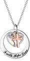 AOBOCO Two-Tone Sterling Silver and Rose Gold or Gold-Faith Hope Love Cross Charm Pendant Necklace with Austrian Crystal...