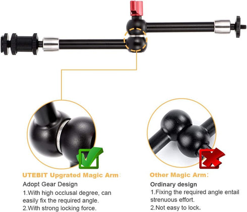 UTEBIT 11 inch Magic Arm, Camera Mount Articulating Friction Arms with Super Crab Clamp for DSLR Camera Rig, Flash Light, LED Lights, LCD Monitor...
