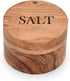 Acacia Wood Round Condiment Pot with Magnetic Swivel Lids for Kitchen Countertop "Salt" Engraved on Lid (3.5” x 3.5” x 2.5”)...