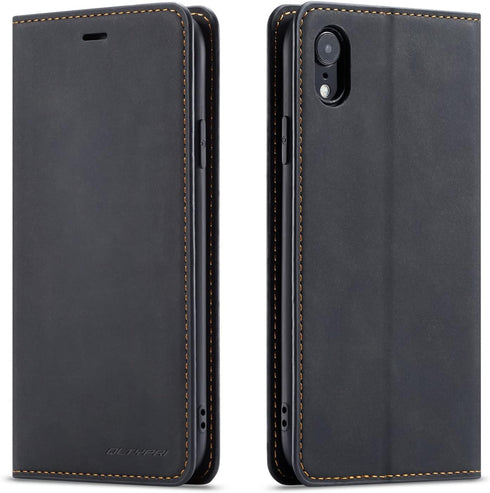 QLTYPRI for iPhone XR Case, Premium PU Leather Cover TPU Bumper with Card Holder Kickstand Hidden Magnetic Adsorption Shockproof Flip Wallet Case ...