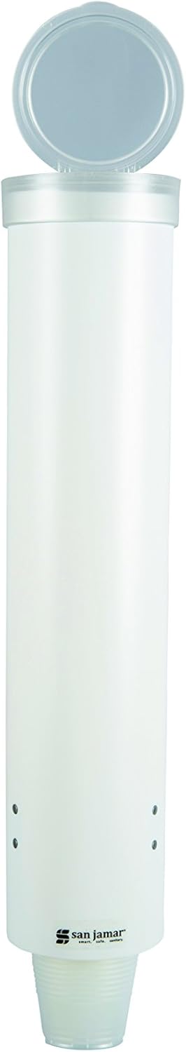 San Jamar Medium Pull-Type Cup Dispenser 4-10 Oz. Cups with Flip Cap for Restaurants, Dining Halls, and Fast Food Plastic, 16 Inches, White...