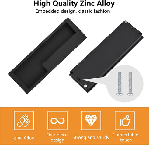 Zinc Alloy Barn Door Handles, 2pcs Hidden Cabinet Handles with Hidden Screws, Modern Simple Door Pull Handle for Sliding Barn Drawer Cupboard Ward...