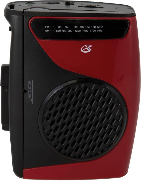 GPX Portable Cassette Player, Compatible With Headphone, 3.54 x 1.57 x 4.72 Inches, Requires 2 AA Batteries - Not Included, Red/Black (CAS337B) Bl...