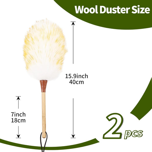 Lambswool Duster 15.9 Inch Handheld Wooden Wool Duster for Cleaning Window Blinds Computer Furniture (2PCS)...