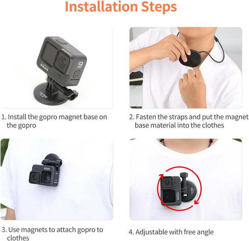 Magnetic Chest Mount with Neck Strap Mount + Magnetic Quick Release Tripod Mount for Gopro 12 11 10 Insta360 X3 Ace DJI Action Body Camera Sticks ...