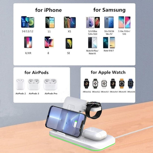 Wireless Charger 4 in 1 Wireless Charging Station Foldable Charging Stand for iPhone 14/13/12/11/Pro/Max/Apple Watch/Airpods Pro(White)...