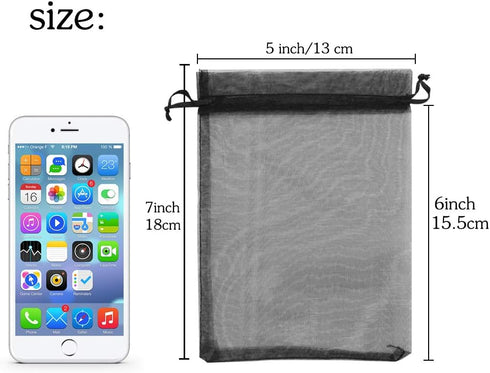 YQL Black Organza Bags,100PCS 5x7 Inch Gift Favor Bags Mesh Fruit Protection Bags Jewelry Pouches Sachet Bags Wedding Party...