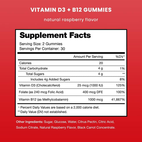 Vitamin D3 & Vitamin B12 | Methyl B12 Gummies for Adults & Kids | Enhanced with Vitamin D 3 & B9 Vitamin Folate | Natural Energy, Mood, Metabolism...